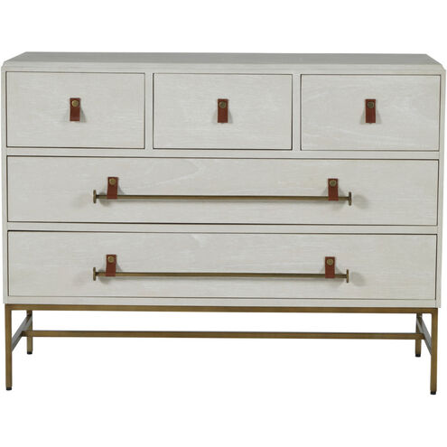 Maya Cerused White / Stained Brass / Caramel Brown Leather Dresser