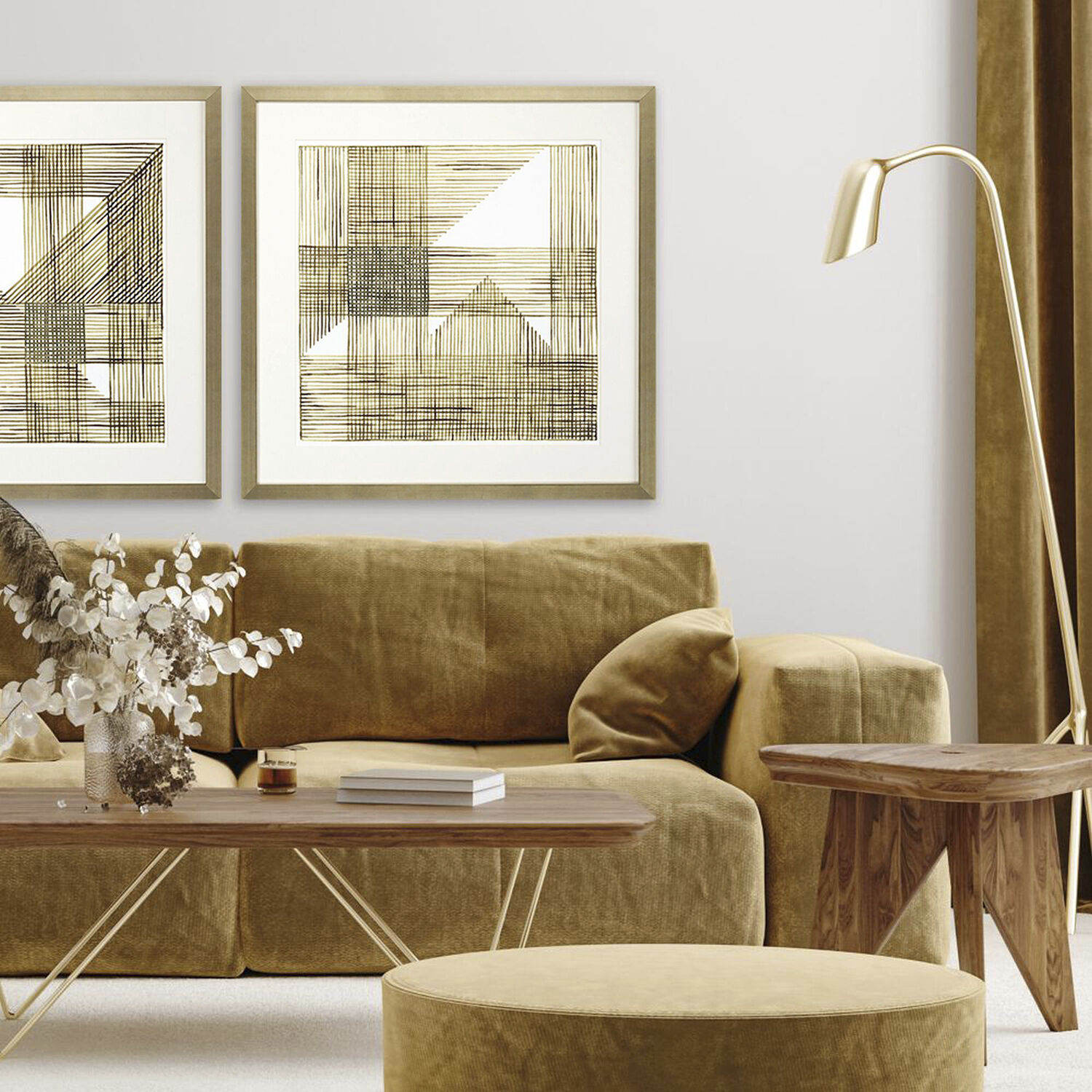 Welded Mesh Brown and Metallic and Neutral and White Framed Art