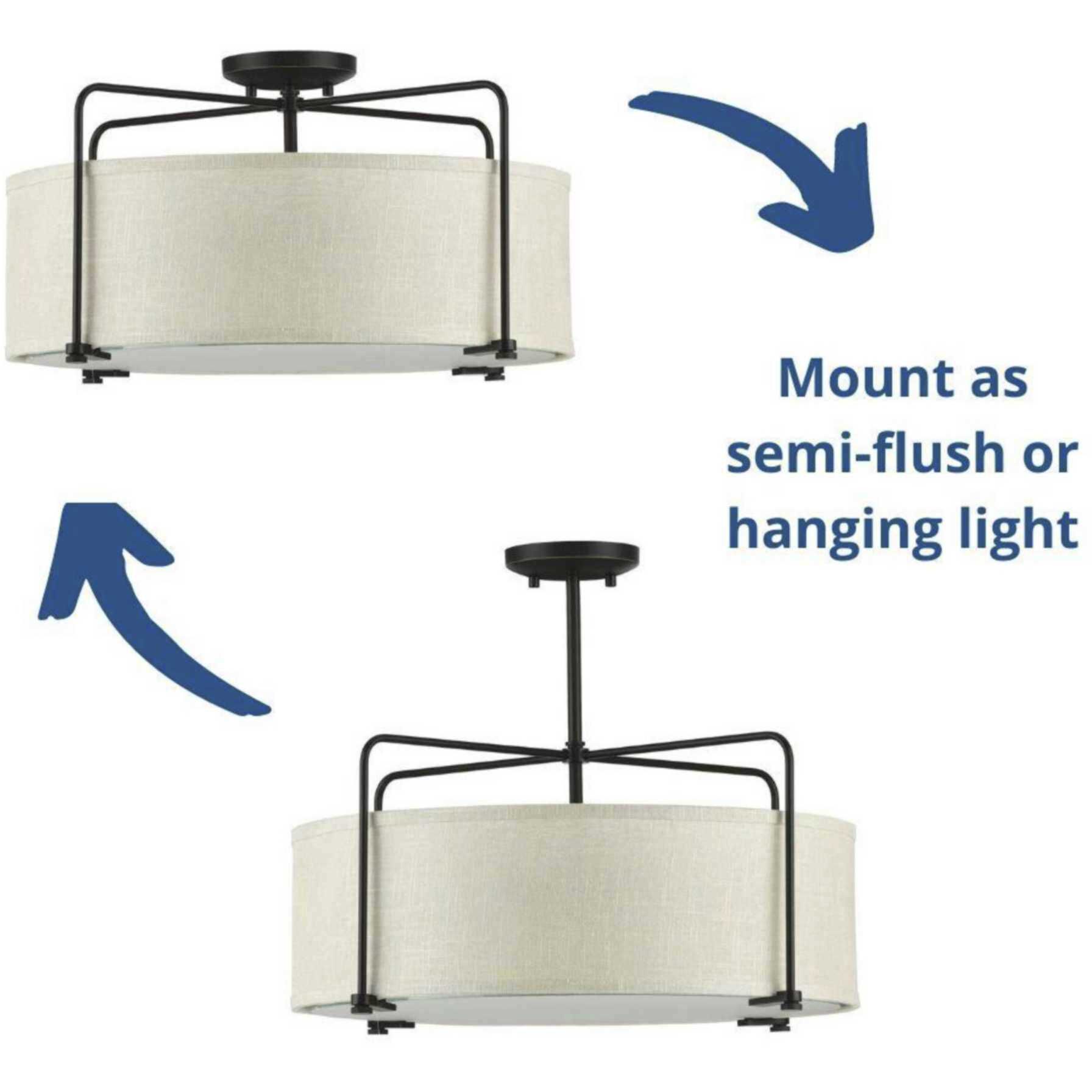 Kempsey 3 Light 22 inch Antique Bronze Semi-Flush Mount Convertible Ceiling Light