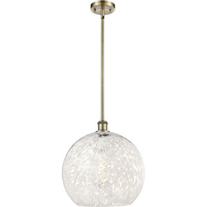 Ballston White Mouchette 1 Light 13.75 inch Antique Brass Stem Hung Pendant Ceiling Light