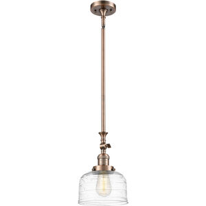 Franklin Restoration Bell LED 8 inch Antique Copper Mini Pendant Ceiling Light in Clear Deco Swirl