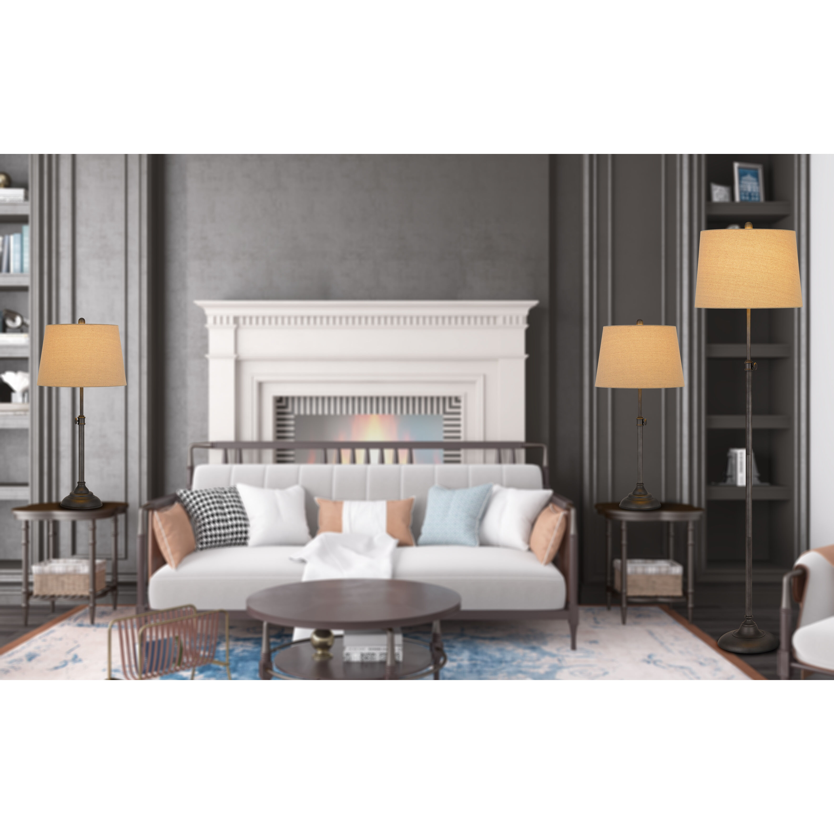 Smart Saving 25 inch 150.00 watt Antique Silver Lamp Set Portable Light