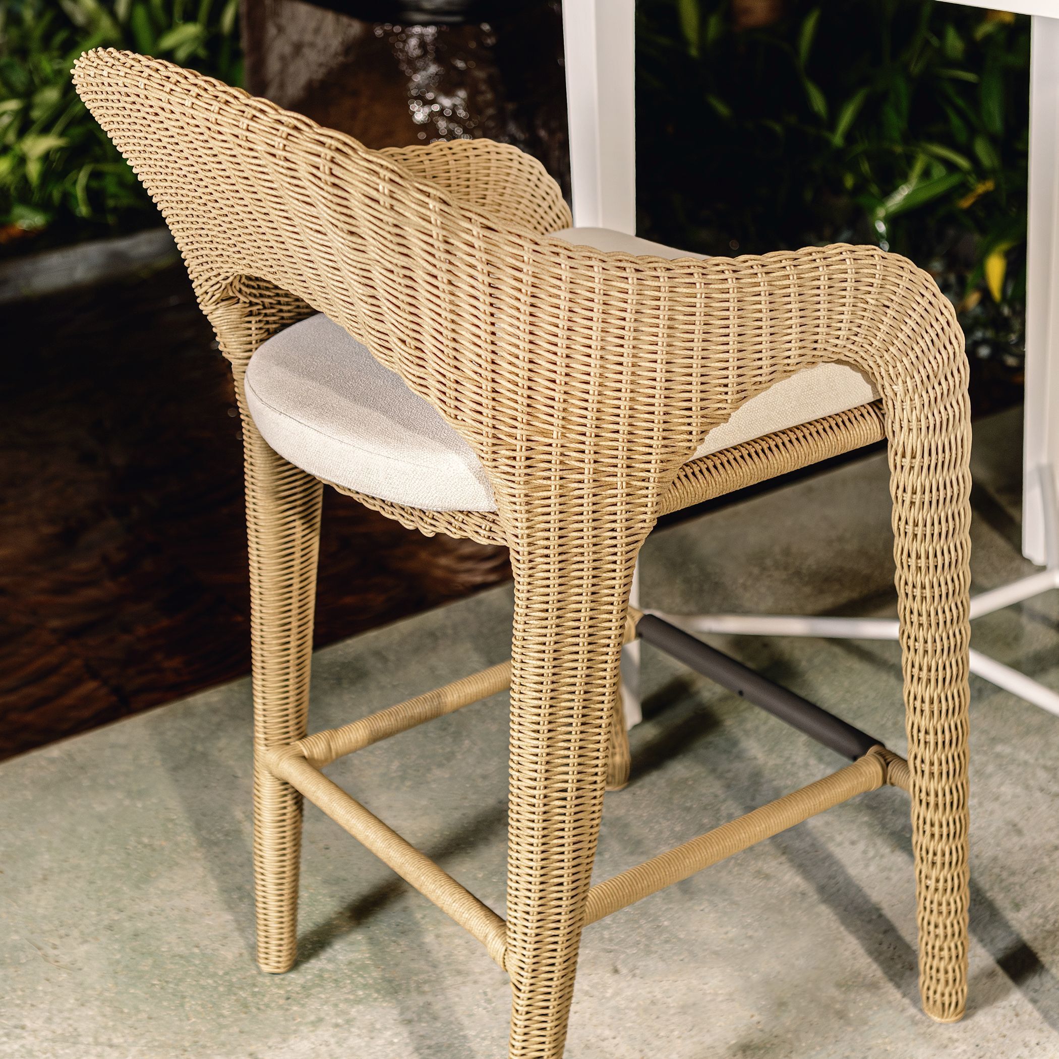 Kavali 38 inch Natural Honey and Oyster White Outdoor Counter Stool