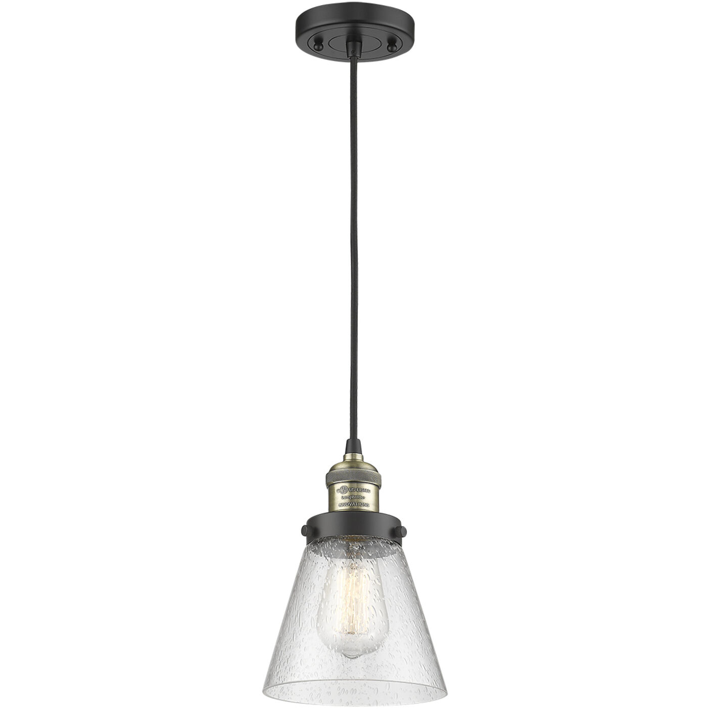 Franklin Restoration Cone LED 8 inch Black Antique Brass Mini Pendant Ceiling Light in Seedy, Franklin Restoration