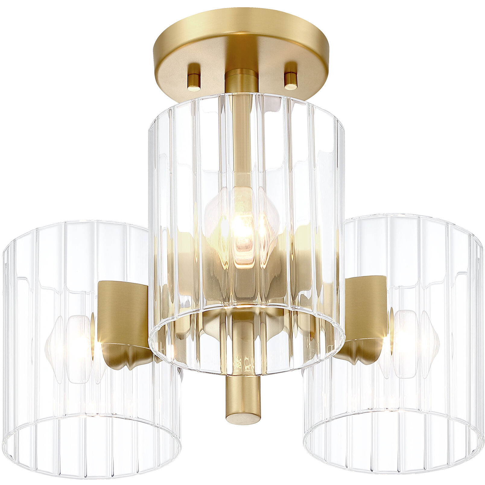 Aries 3 Light 15 inch Brushed Gold Semi-Flush Mount Ceiling Light