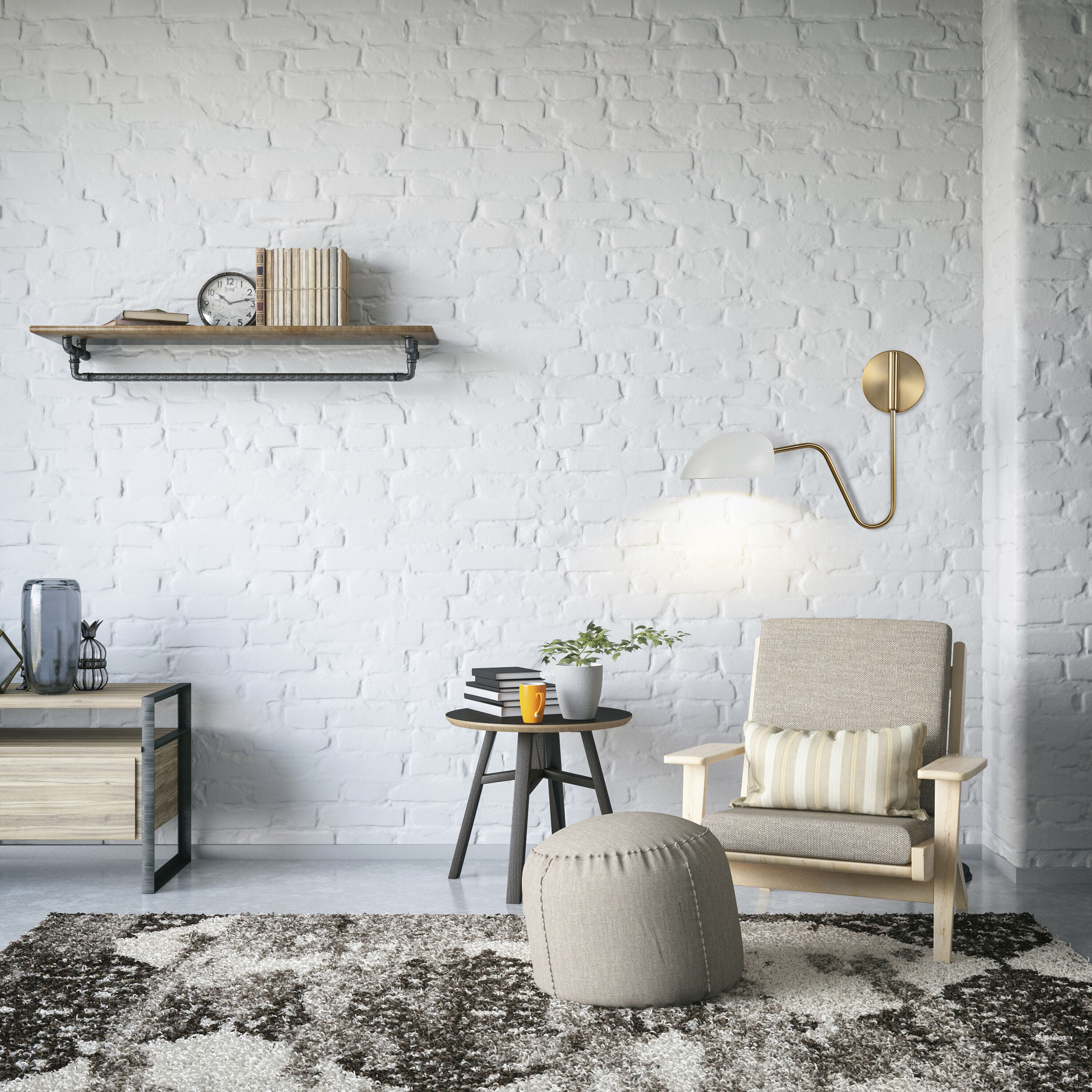 Trilby 1 Light 7 inch Matte White/Burnished Brass Bathroom Vanity Lights Wall Light