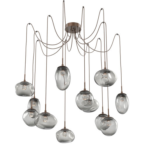 Cosmos LED 17 inch Burnished Bronze Swag Multi-Pendant Ceiling Light in 3000K LED, Floret Inner - Smoke Outer
