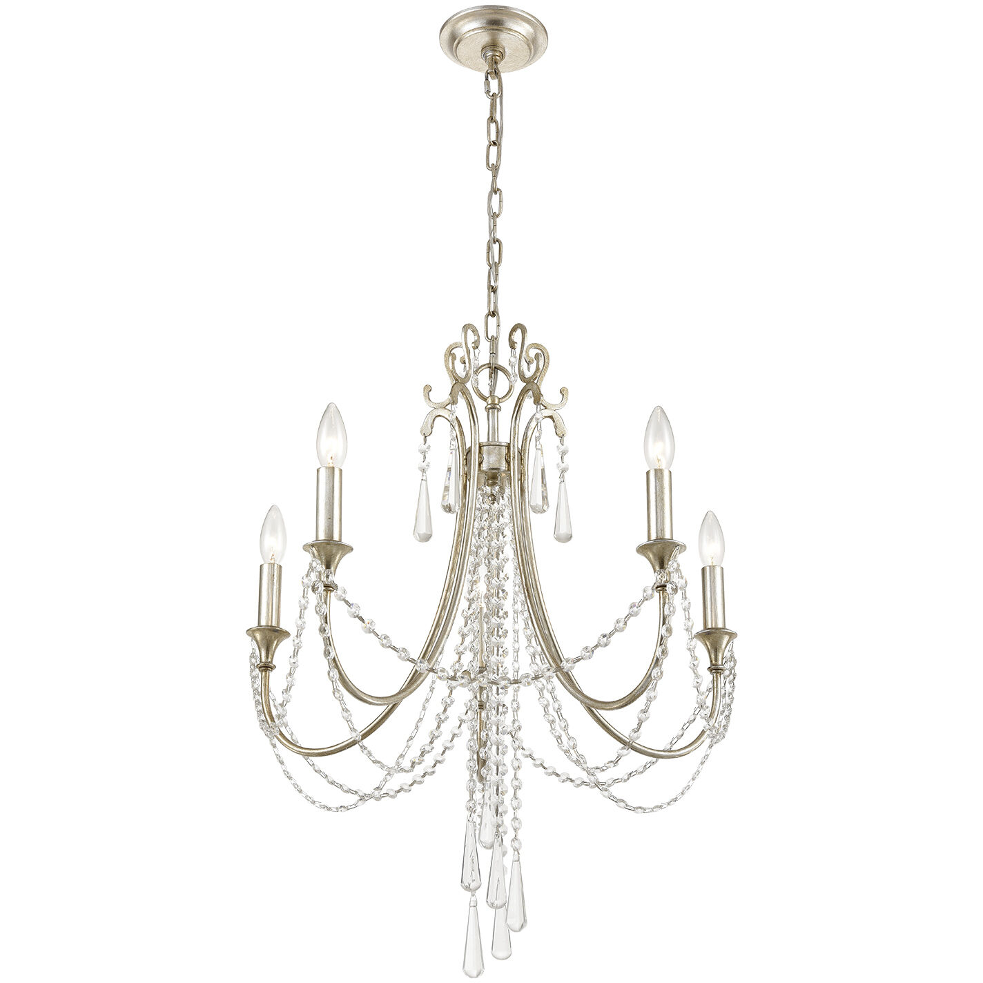 Arcadia 5 Light 23.5 inch Antique Silver Chandelier Ceiling Light
