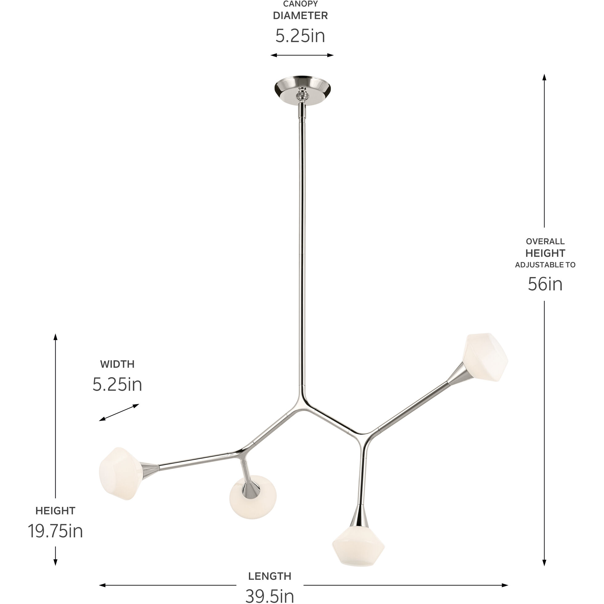 Cassius 4 Light 5.25 inch Polished Nickel Chandelier Ceiling Light, Convertible
