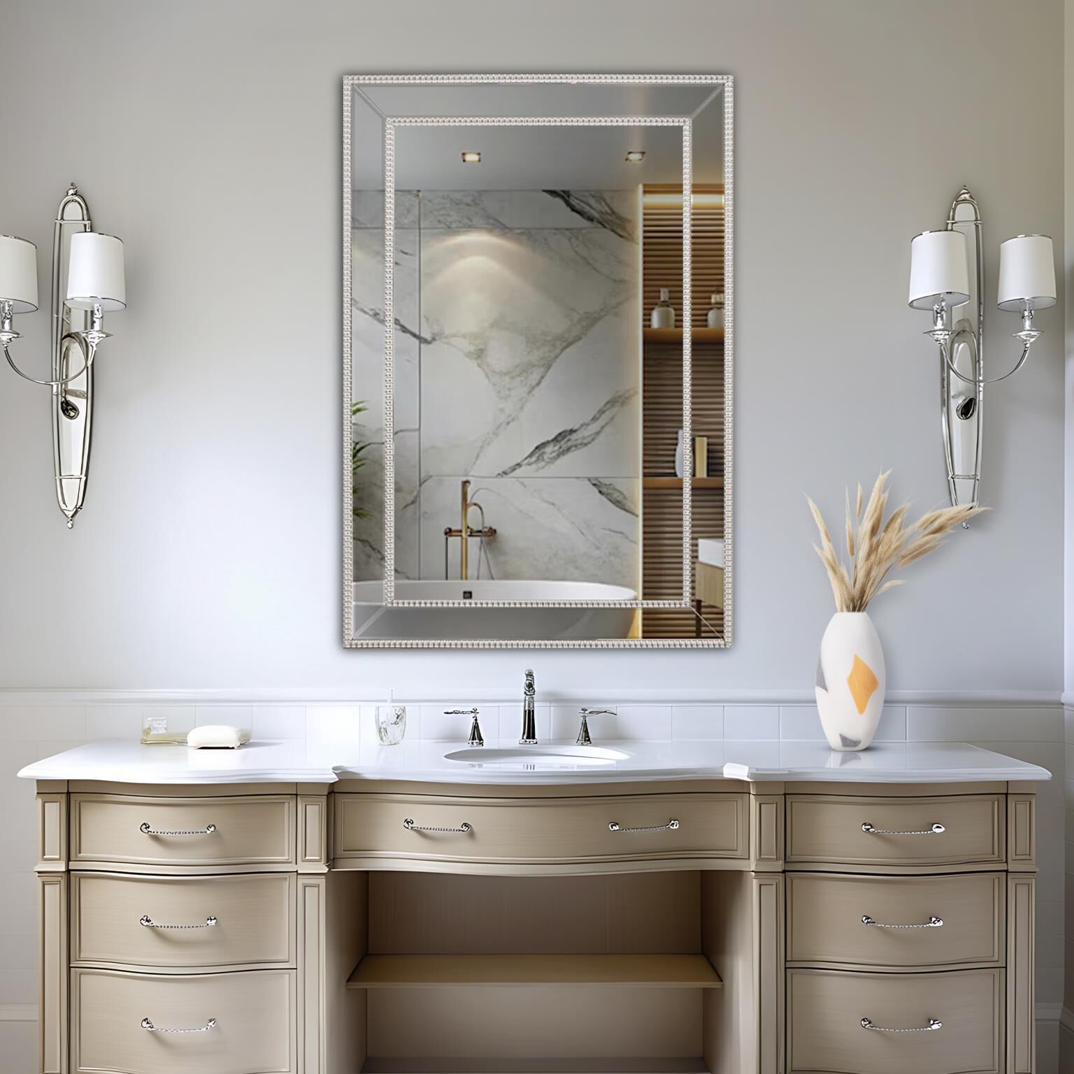 Gemma 47 X 31 inch Beaded Glass Trim Wall Mirror