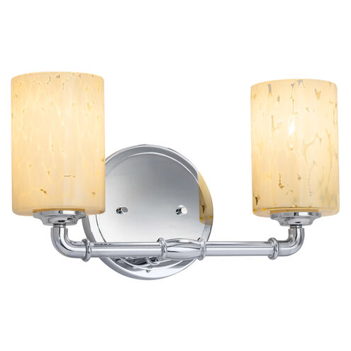 Fusion 2 Light 14 inch Brushed Nickel Bath Bar Wall Light in Cylinder with Flat Rim, Incandescent, Seeded Fusion