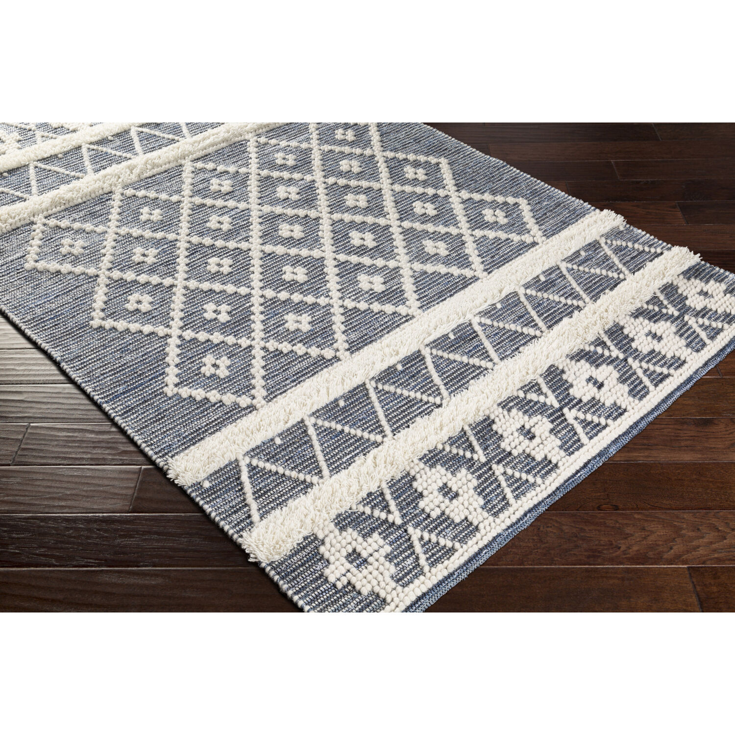 Handira 120 X 96 inch Black/Navy/White/Cream Handmade Rug