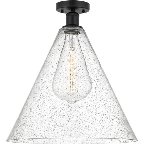 Edison Berkshire 1 Light 16 inch Matte Black Semi-Flush Mount Ceiling Light in Seedy Glass