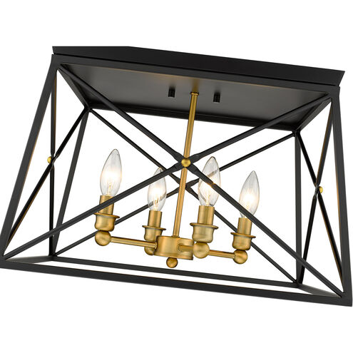 Trestle 4 Light 18 inch Matte Black/Olde Brass Flush Mount Ceiling Light in Matte Black and Olde Brass