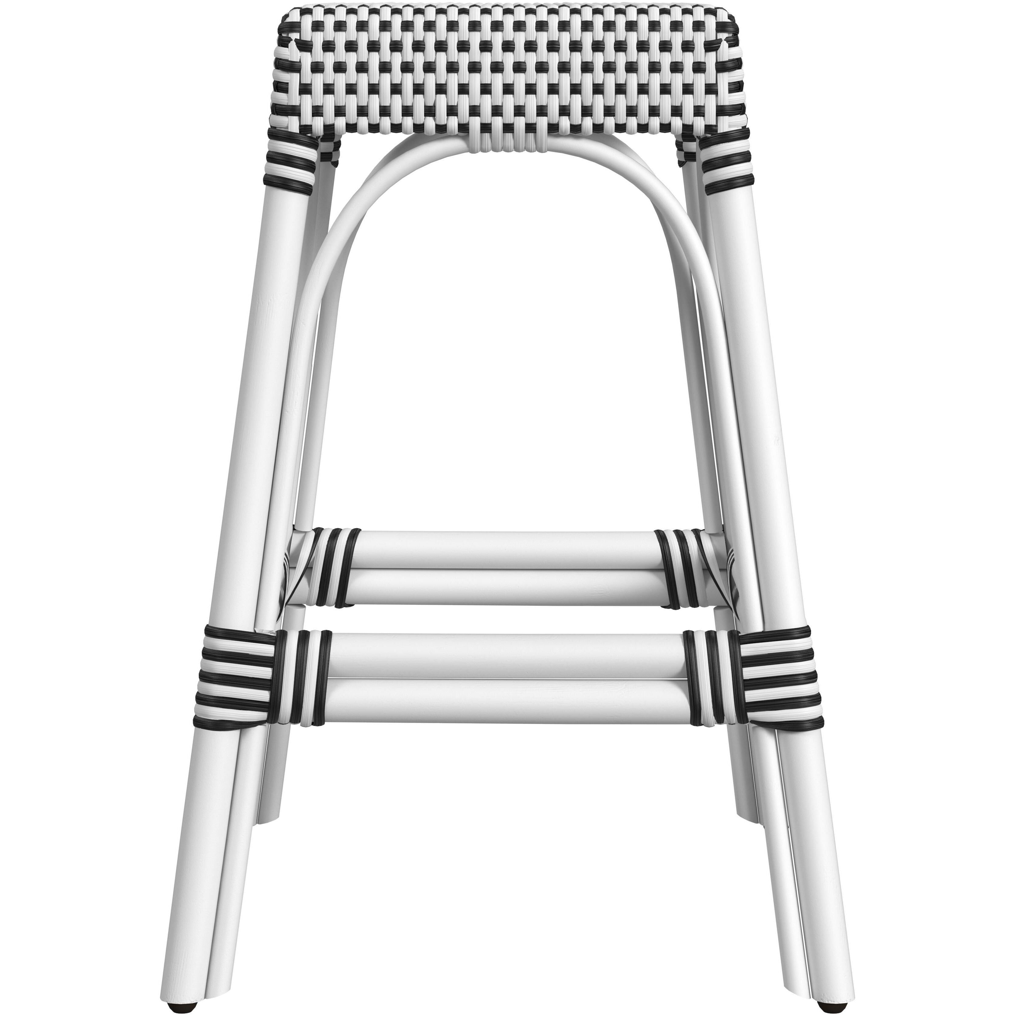 Robias Rectangular Rattan 24.5" Counter Stool in White and Black Dot
