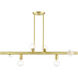 Bannister 6 Light 37 inch Satin Brass Linear Chandelier Ceiling Light
