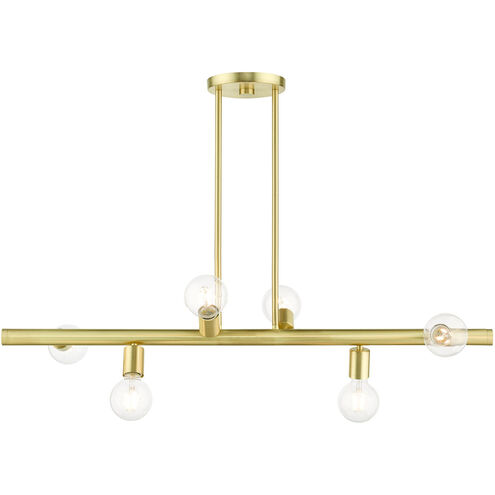 Bannister 6 Light 37 inch Satin Brass Linear Chandelier Ceiling Light