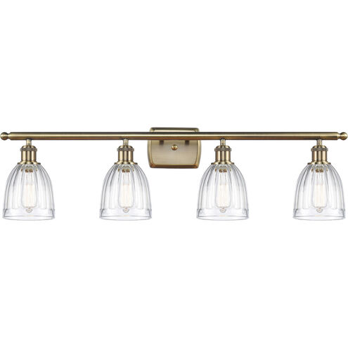 Ballston Brookfield 4 Light 36 inch Antique Brass Bath Vanity Light Wall Light in Incandescent, Clear Glass, Ballston