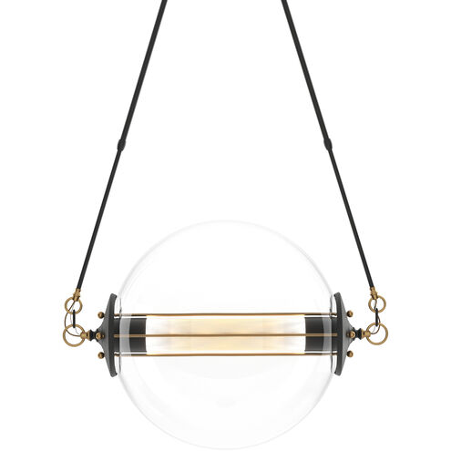 Otto 2 Light 28.4 inch Black with Brass Accents Pendant Ceiling Light in Stainless Steel Mesh tube, Sphere
