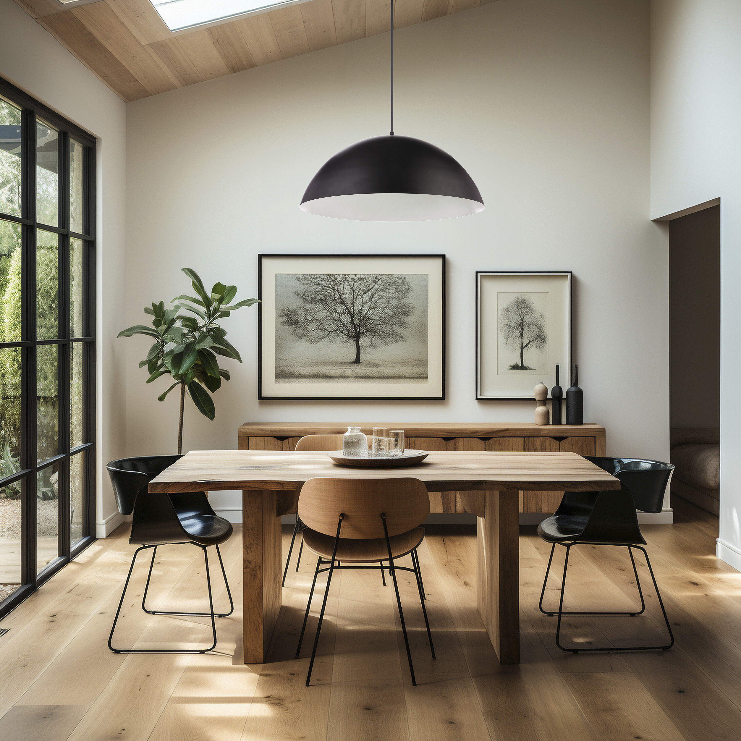 Sculptural Statement LED 34.75 inch Flat Black Pendant Ceiling Light