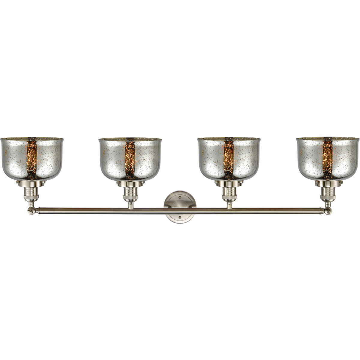Franklin Restoration Large Bell 4 Light 45 inch Brushed Satin Nickel Bath Vanity Light Wall Light in Silver Plated Mercury Glass, Franklin Restoration