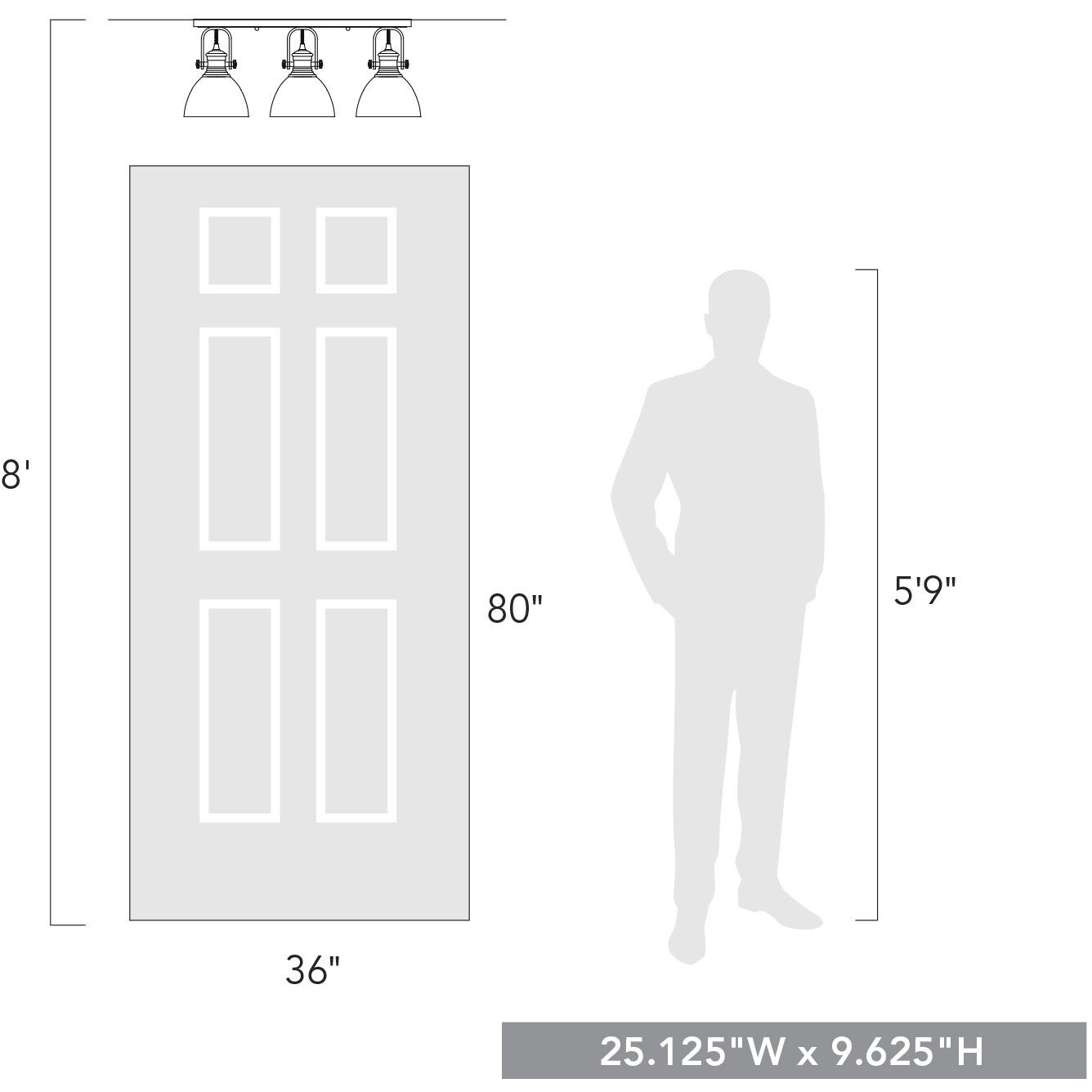 Yep Hines 3 Light 23.13 inch Matte Black Semi-Flush Mount Ceiling Light in Seeded Glass, Damp