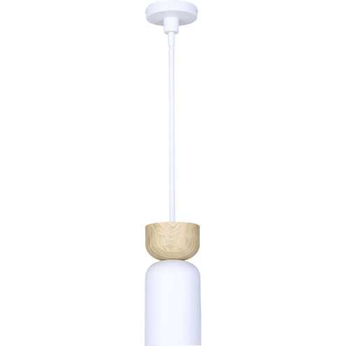 Caleb 1 Light 4.75 inch Matte White & Wood Pendant Ceiling Light