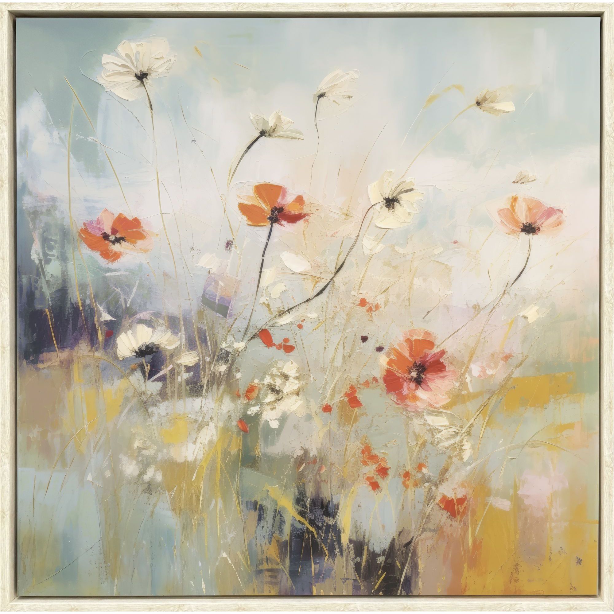 Blooms in the Meadow Blue and Green and Red and Yellow Canvas