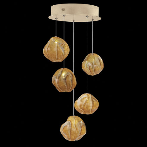 Vesta LED 12 inch Gold Pendant Ceiling Light in Amber Studio Glass