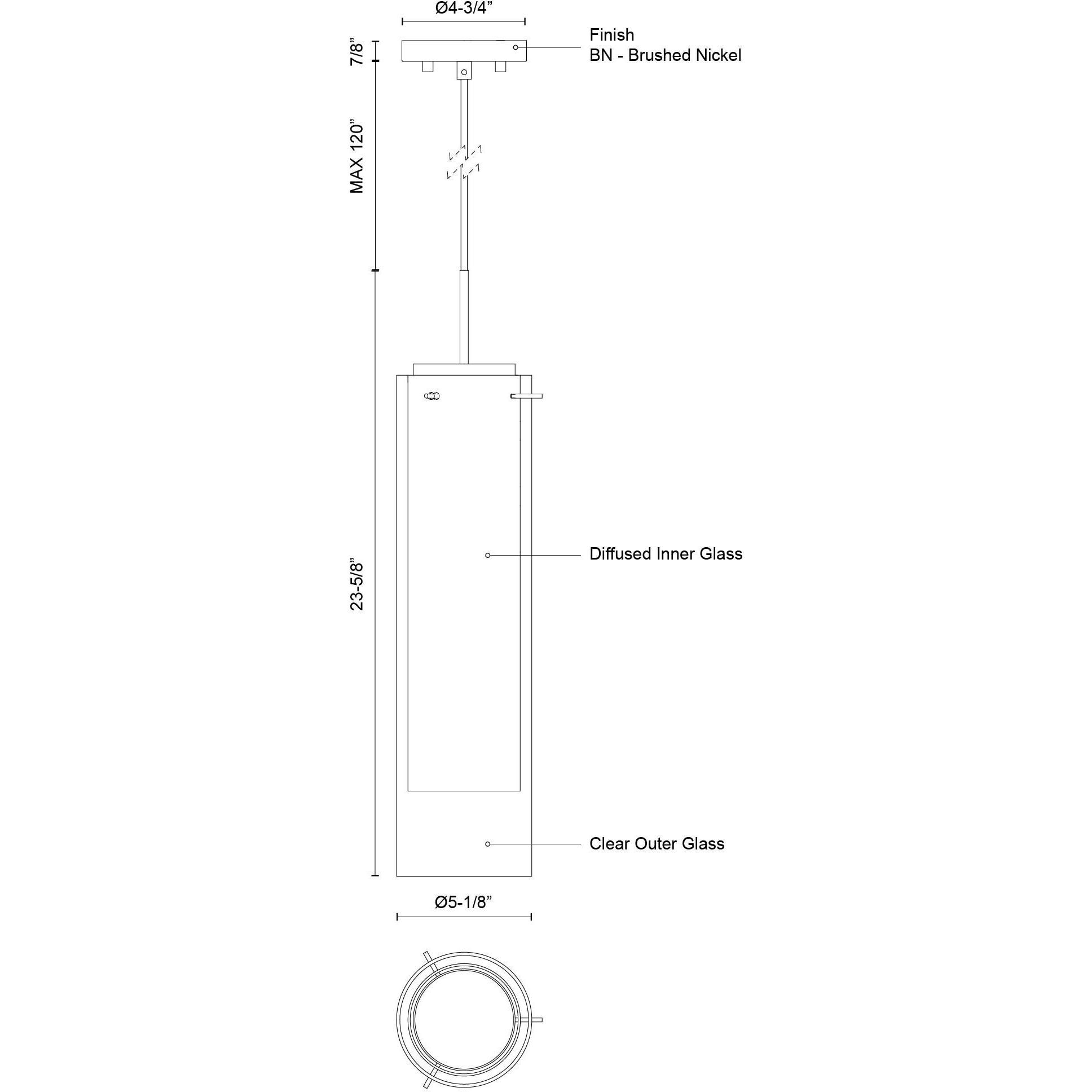 Verona LED 5.13 inch Brushed Nickel Pendant Ceiling Light
