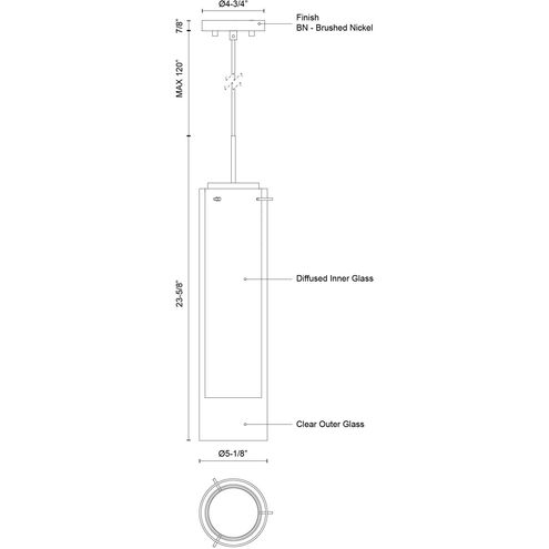 Verona LED 5.13 inch Brushed Nickel Pendant Ceiling Light