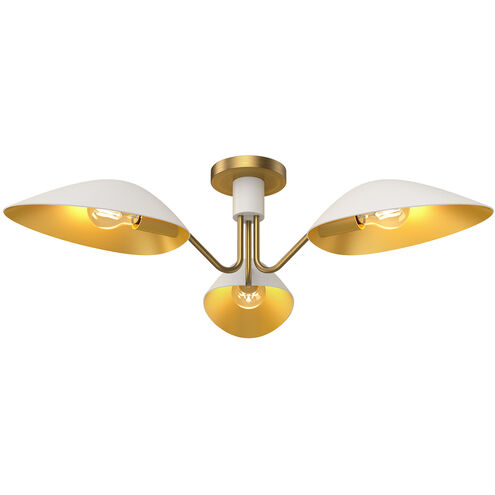 Alora Mood Oscar 3 Light 31.75 inch Aged Gold and White Semi Flush Mount Ceiling Light