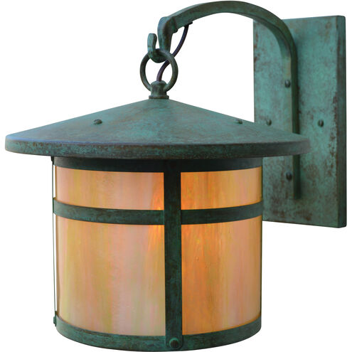 Berkeley 1 Light 11.88 inch Rustic Brown Outdoor Wall Mount in Gold White Iridescent