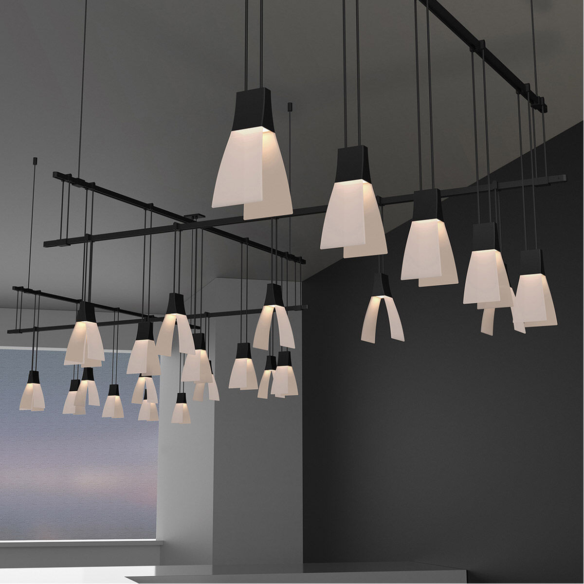 Suspenders LED 161 inch Satin Black Modular Pendant Composition Ceiling Light