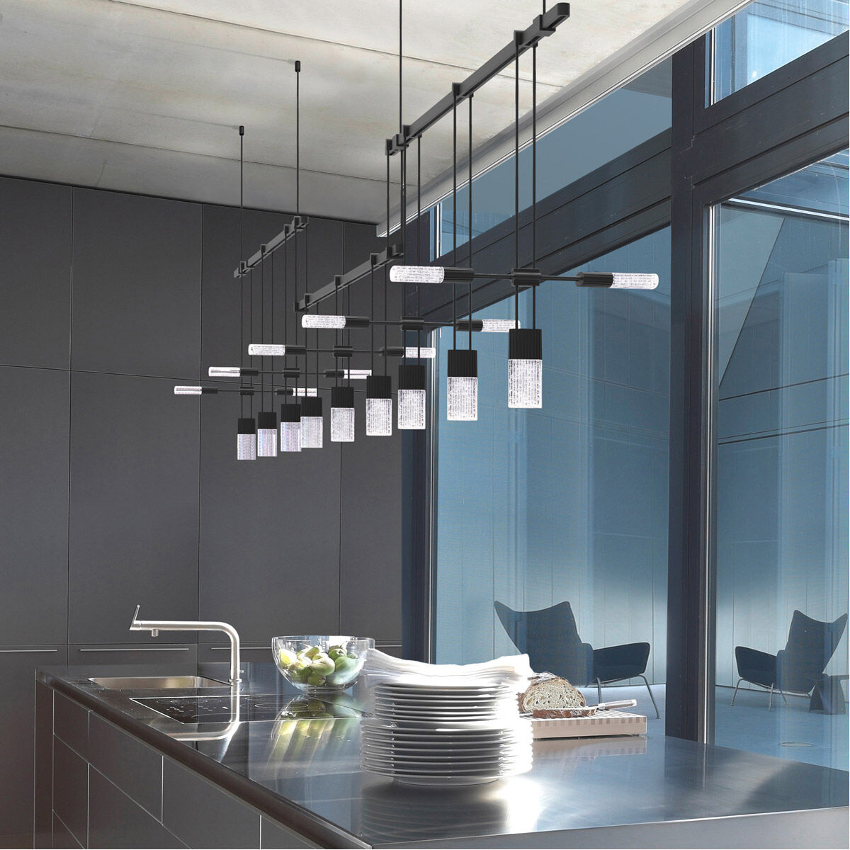 Suspenders LED 102 inch Satin Black Linear Pendant Ceiling Light