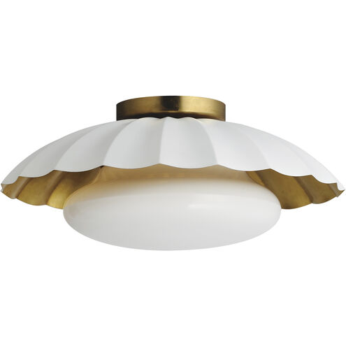 Primrose 1 Light 16 inch Matte White and Gold Leaf Flush Mount Ceiling Light
