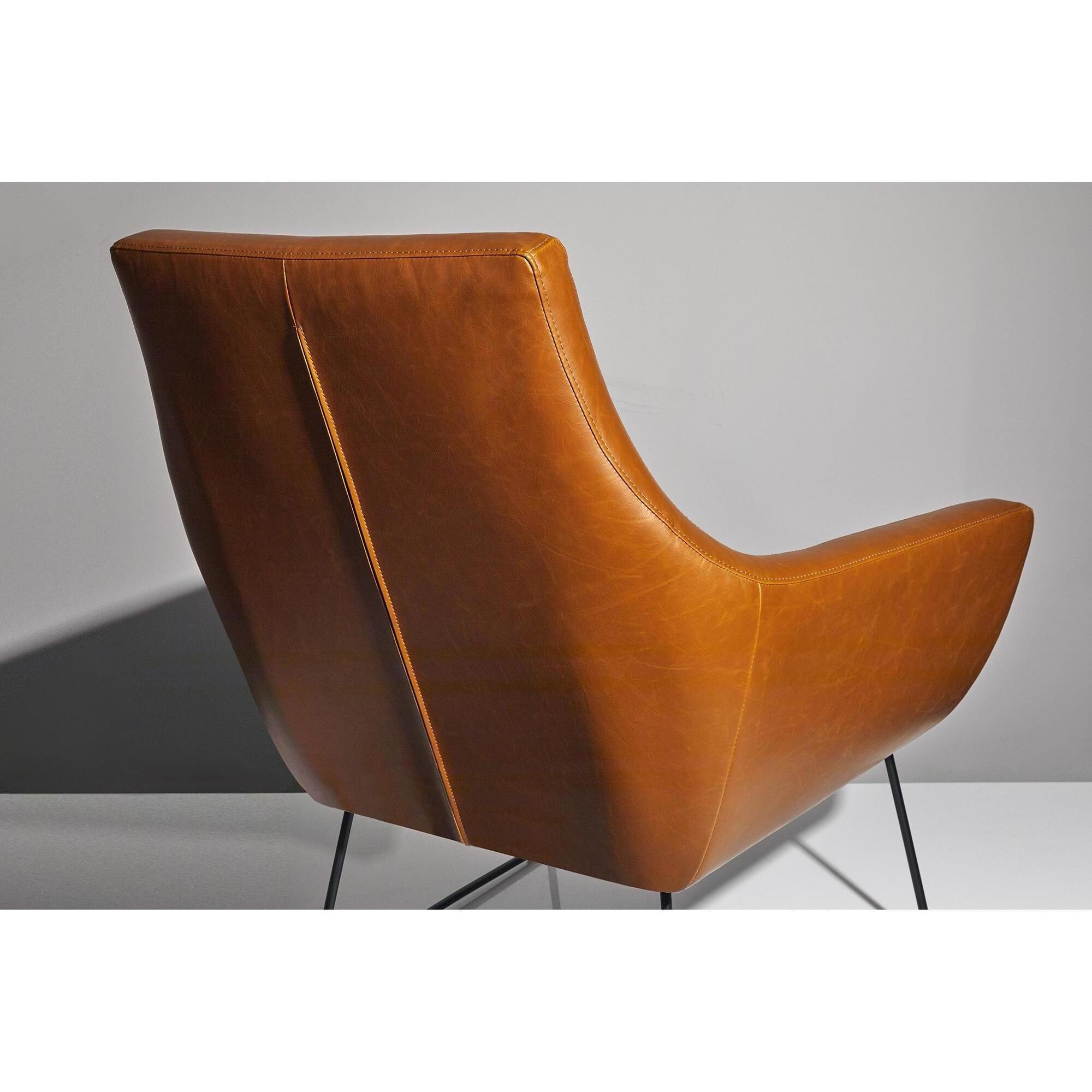 Kendrick Camel Brown Distressed PU Leather and Matte Black Accent Chair