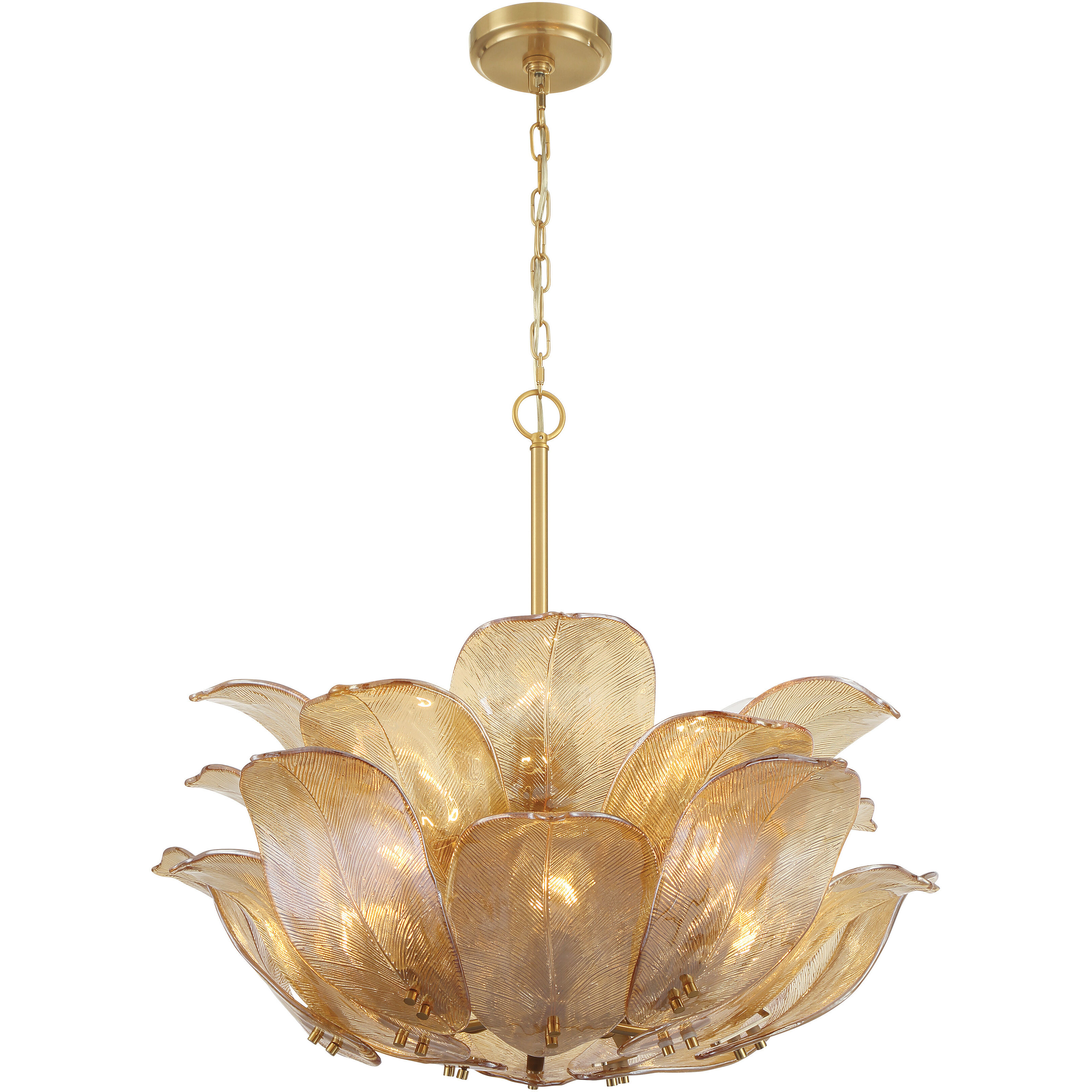 Orchid 10 Light 28.5 inch Legacy Brass Pendant Ceiling Light in Amber Handmade Glass
