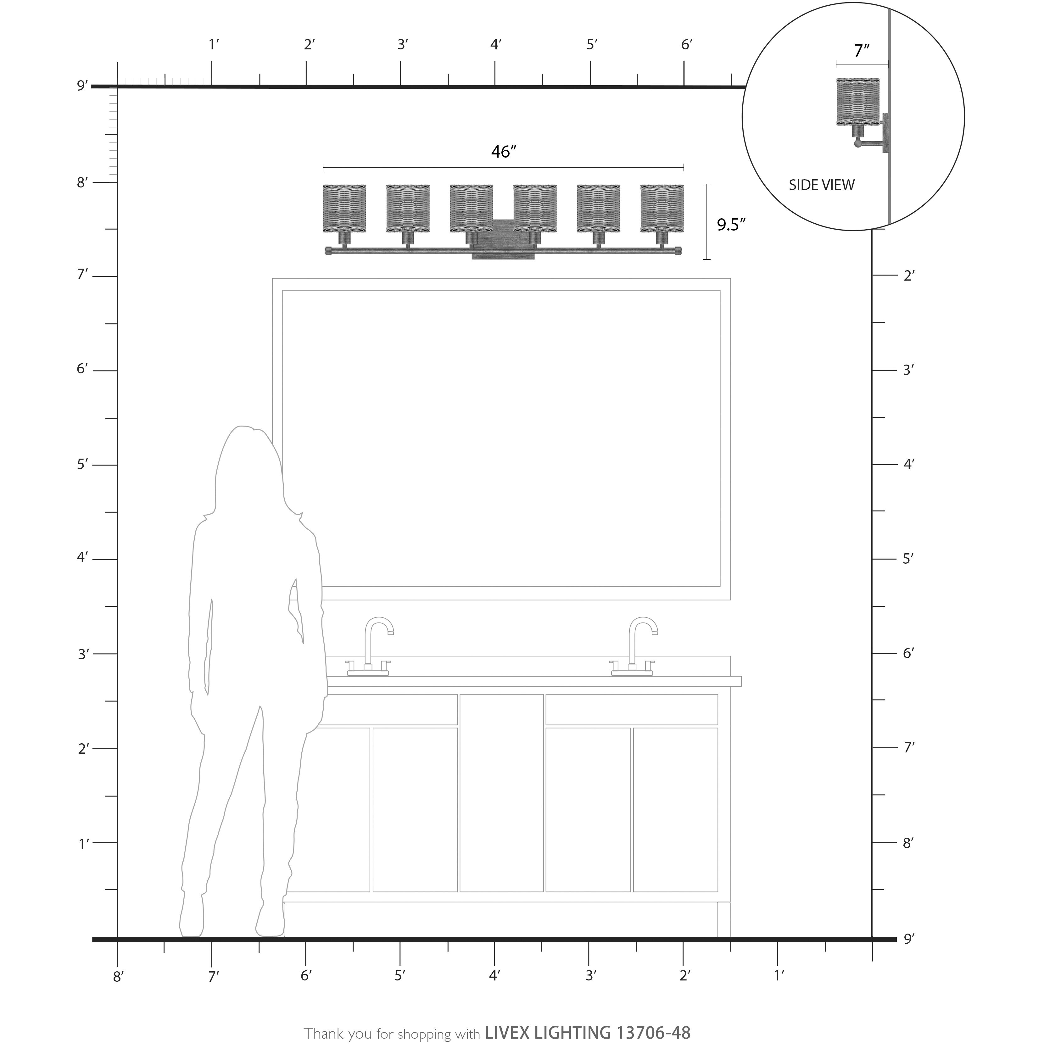 Weavington 6 Light 46 inch Antique Gold Leaf Vanity Wall Sconce Wall Light