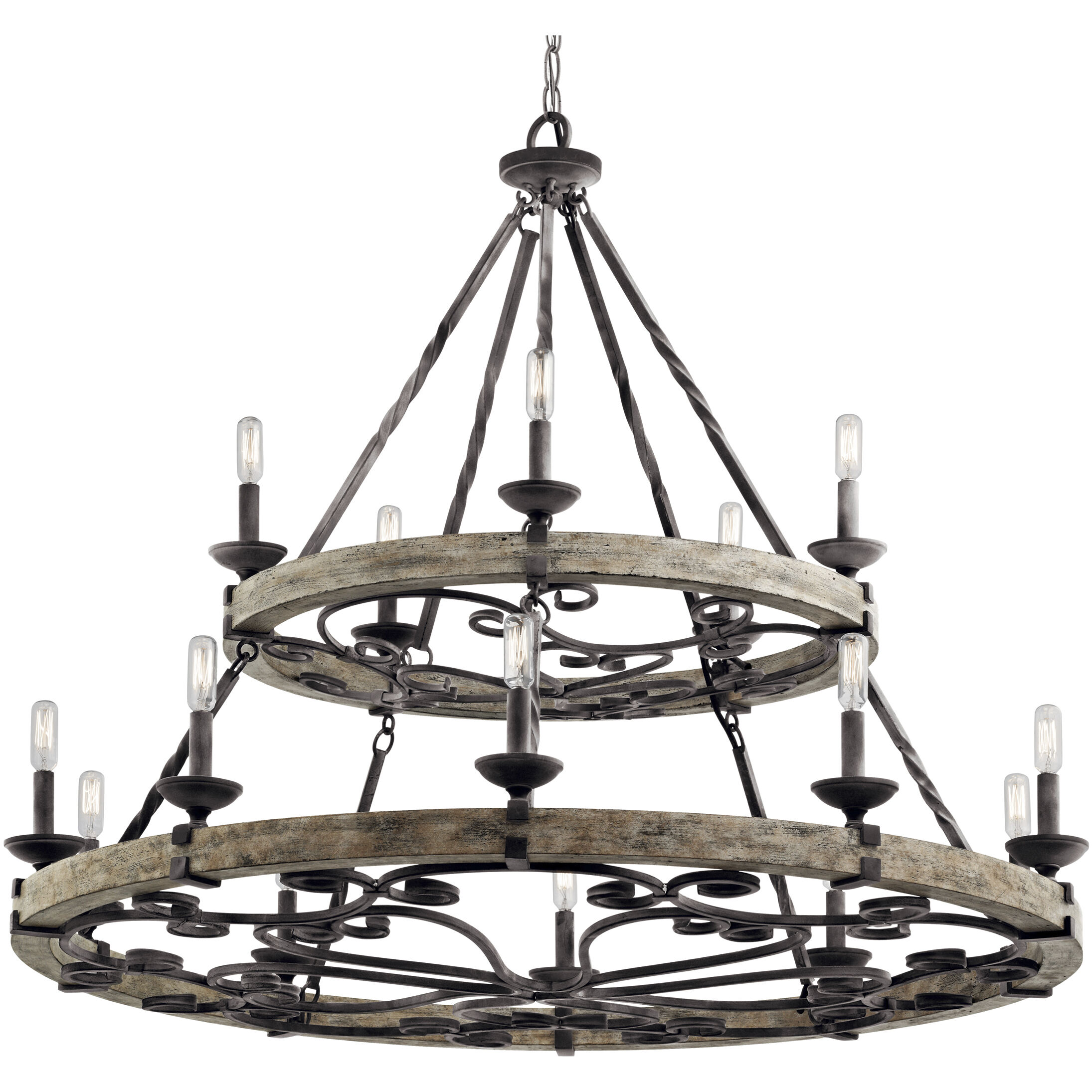 Taulbee 15 Light 44 inch Weathered Zinc Chandelier 2 Tier Large Ceiling Light, 2 Tier