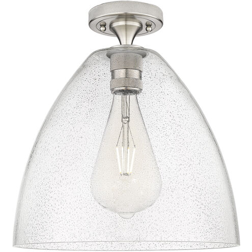 Crown Point 1 Light 12 inch Satin Nickel Flush Mount Ceiling Light in Seedy Glass