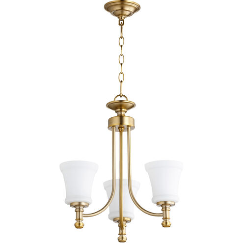 Rossington 3 Light 18 inch Aged Brass Mini Chandelier Ceiling Light in Satin Opal