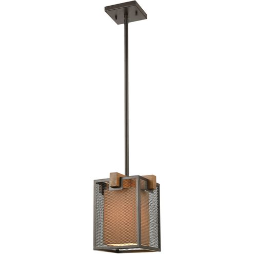 Crossbeam 1 Light 9 inch Oil Rubbed Bronze with Beige and Medium Oak Mini Pendant Ceiling Light