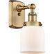 Ballston Small Bell 1 Light 5 inch Brushed Brass Sconce Wall Light in Matte White Glass