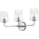Kline 3 Light 23.75 inch Chrome Bath Wall Light in Clear