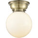 Aditi Large Beacon LED 8 inch Antique Brass Flush Mount Ceiling Light in Matte White Glass, Aditi