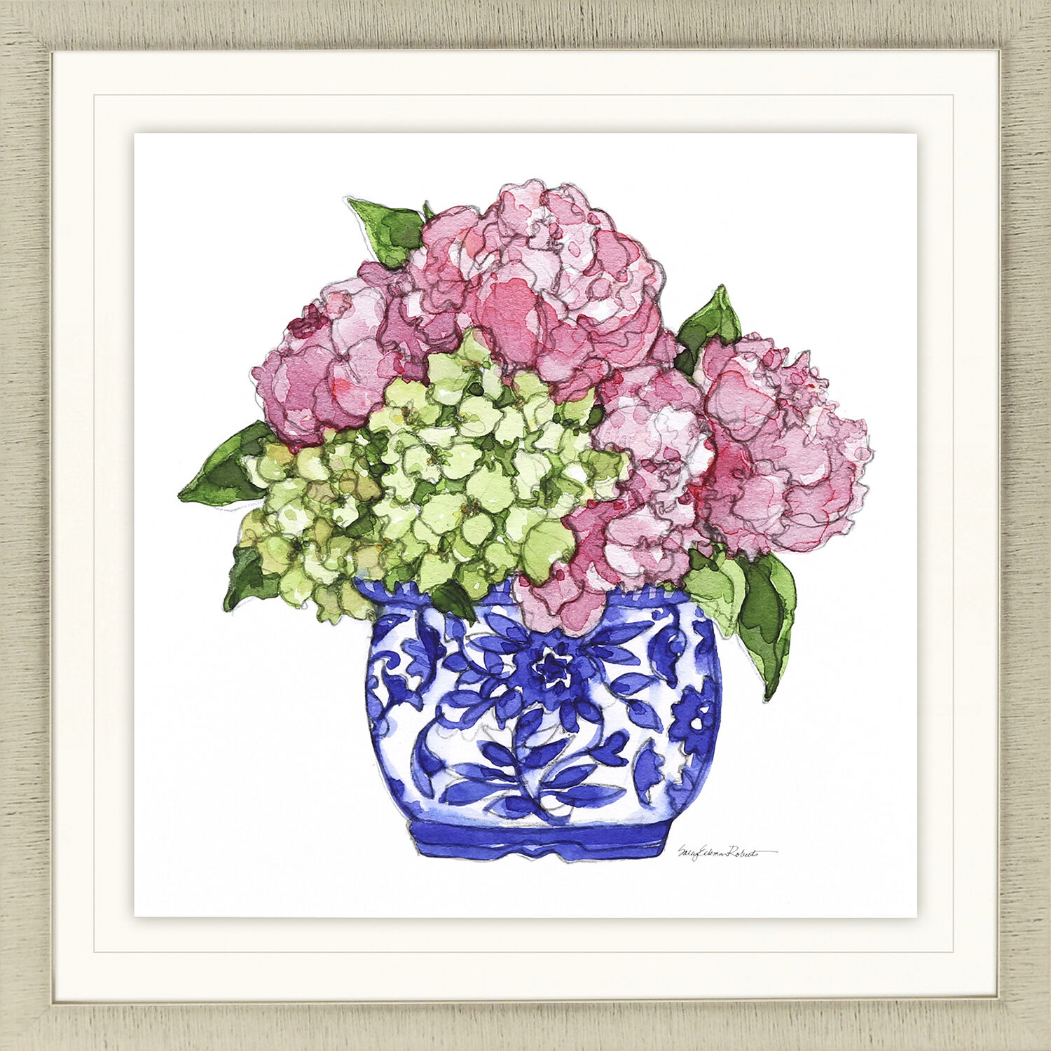 Pretty Petals Pink and Blue and Green and White Framed Art