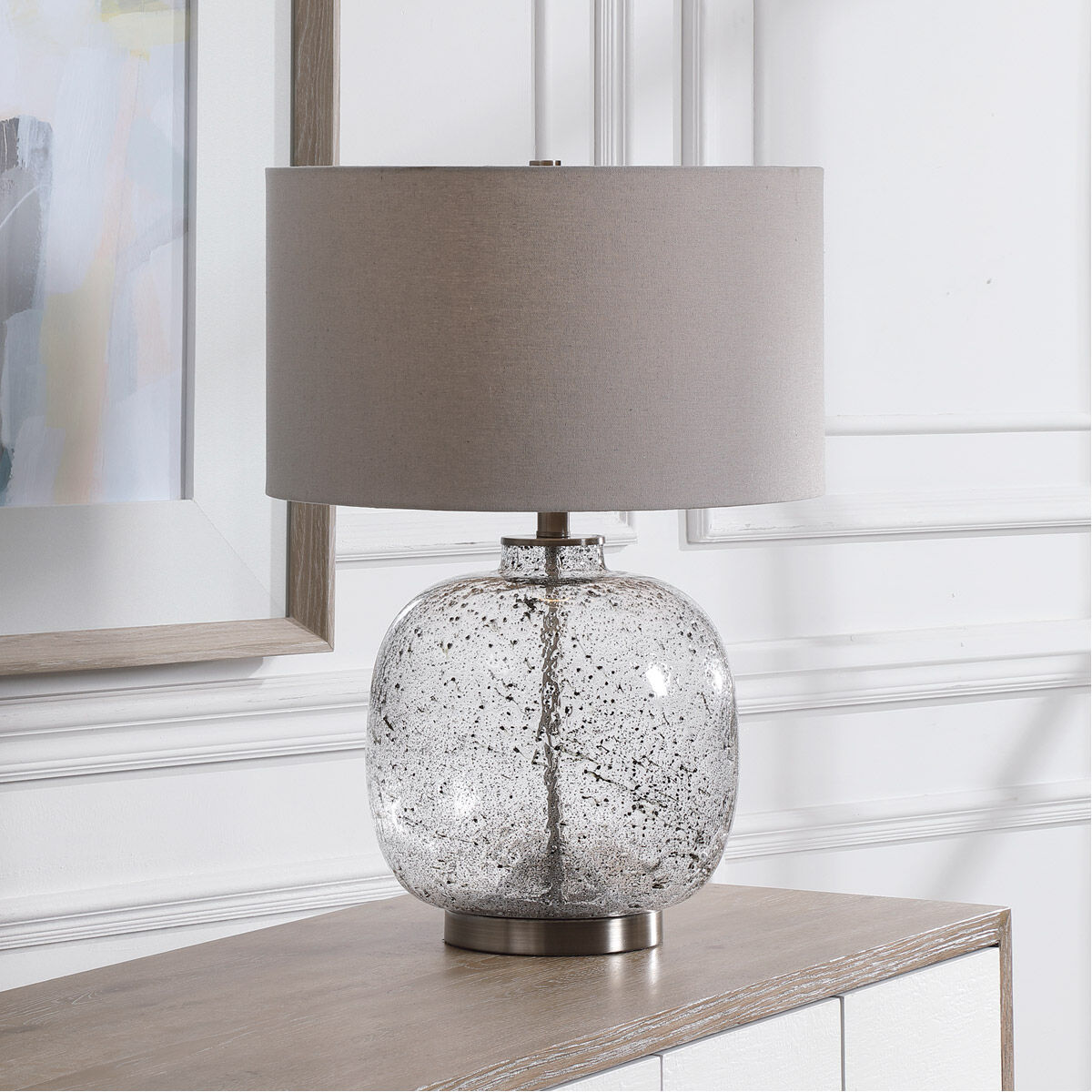 Uttermost 28389 1 Storm 23 inch 150.00 watt Art Glass with Black Flecks and Brushed Nickel Table lamp Portable Light
