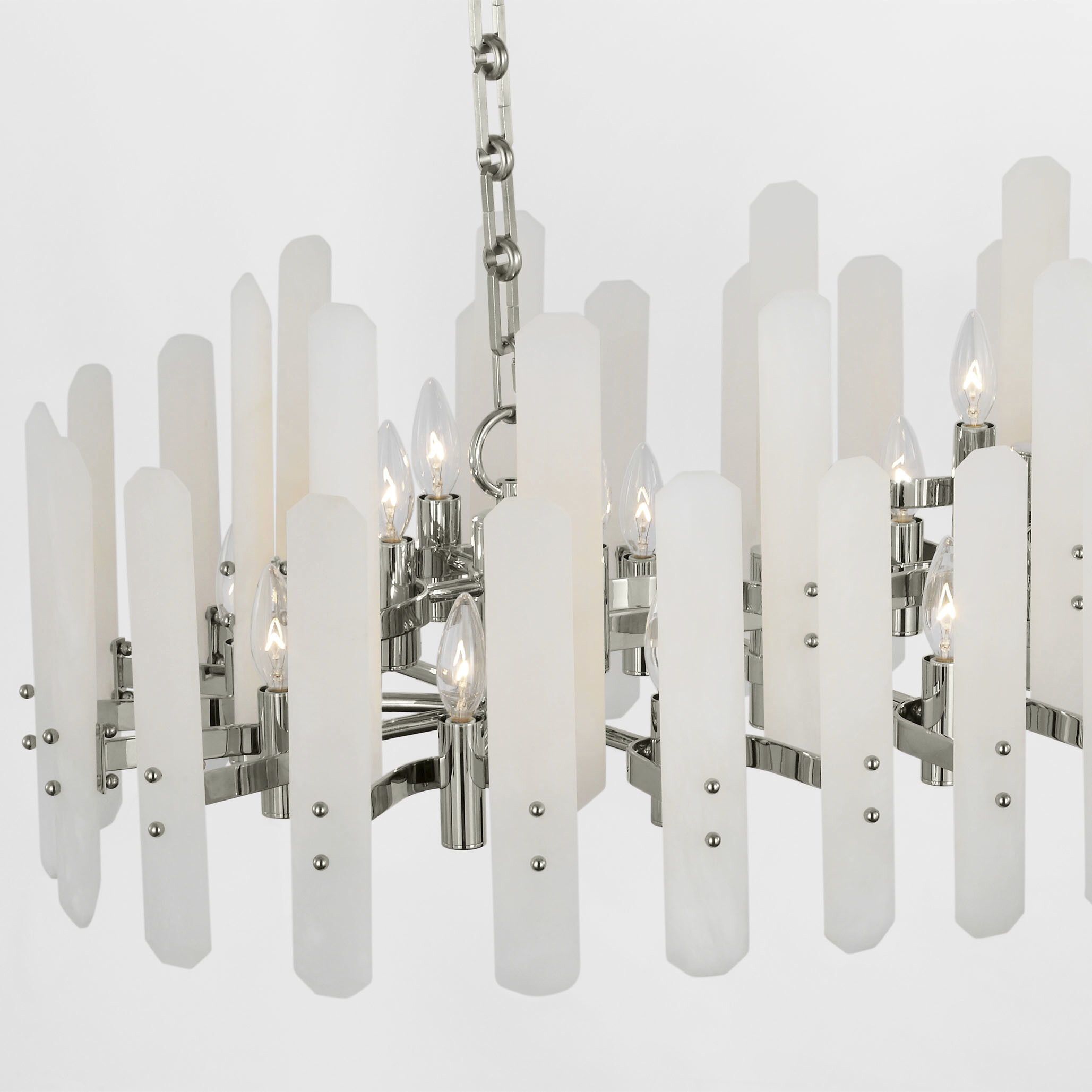 AERIN Bonnington 24 Light 55 inch Polished Nickel Linear Chandelier Ceiling Light in Alabaster, Large