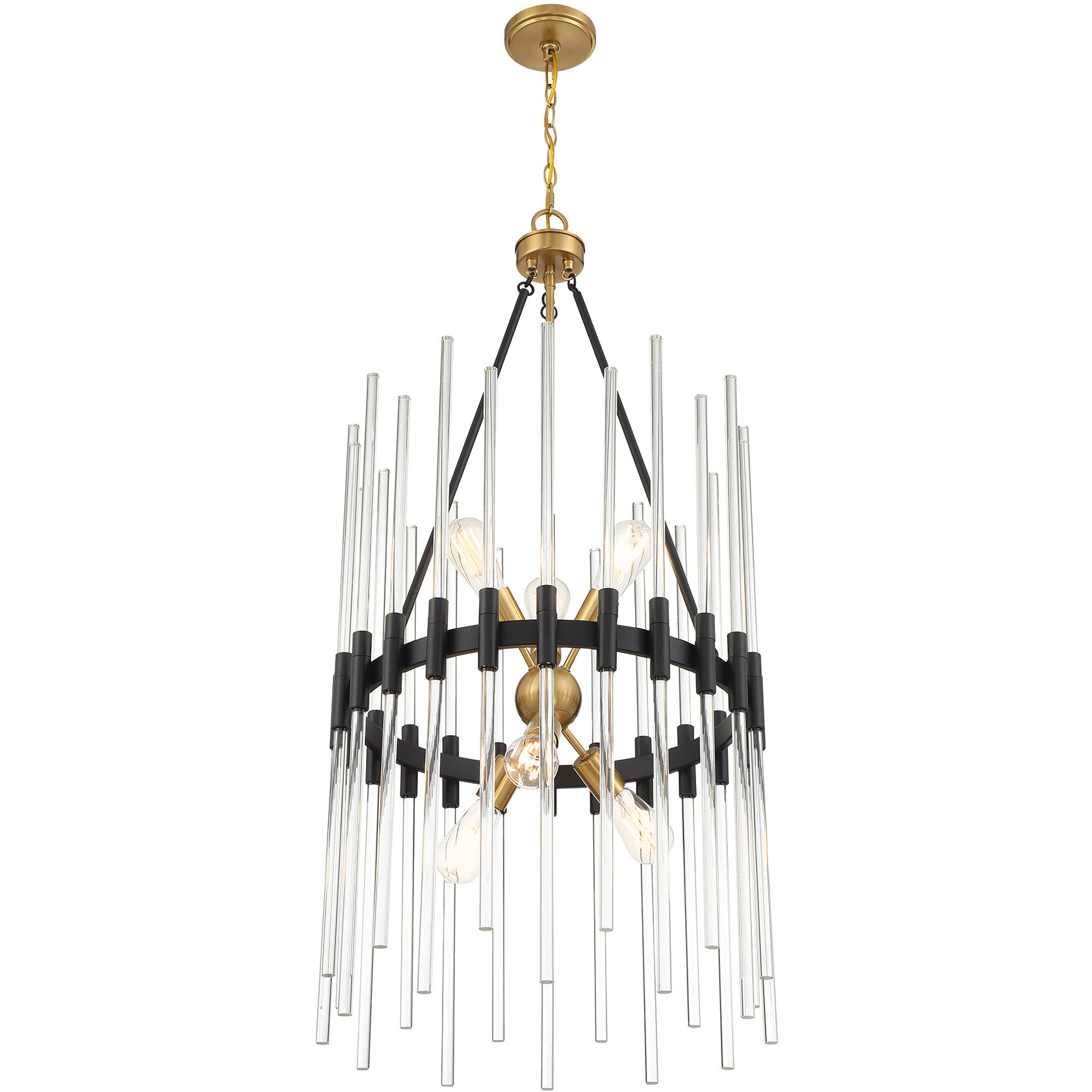 Santiago 6 Light 20 inch Black with Warm Brass Accents Pendant Ceiling Light